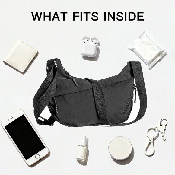 Small Nylon Crossbody Bag,Lightweight Sling Crescent Bag with Adjustable Strap,W - Picture 2 of 5